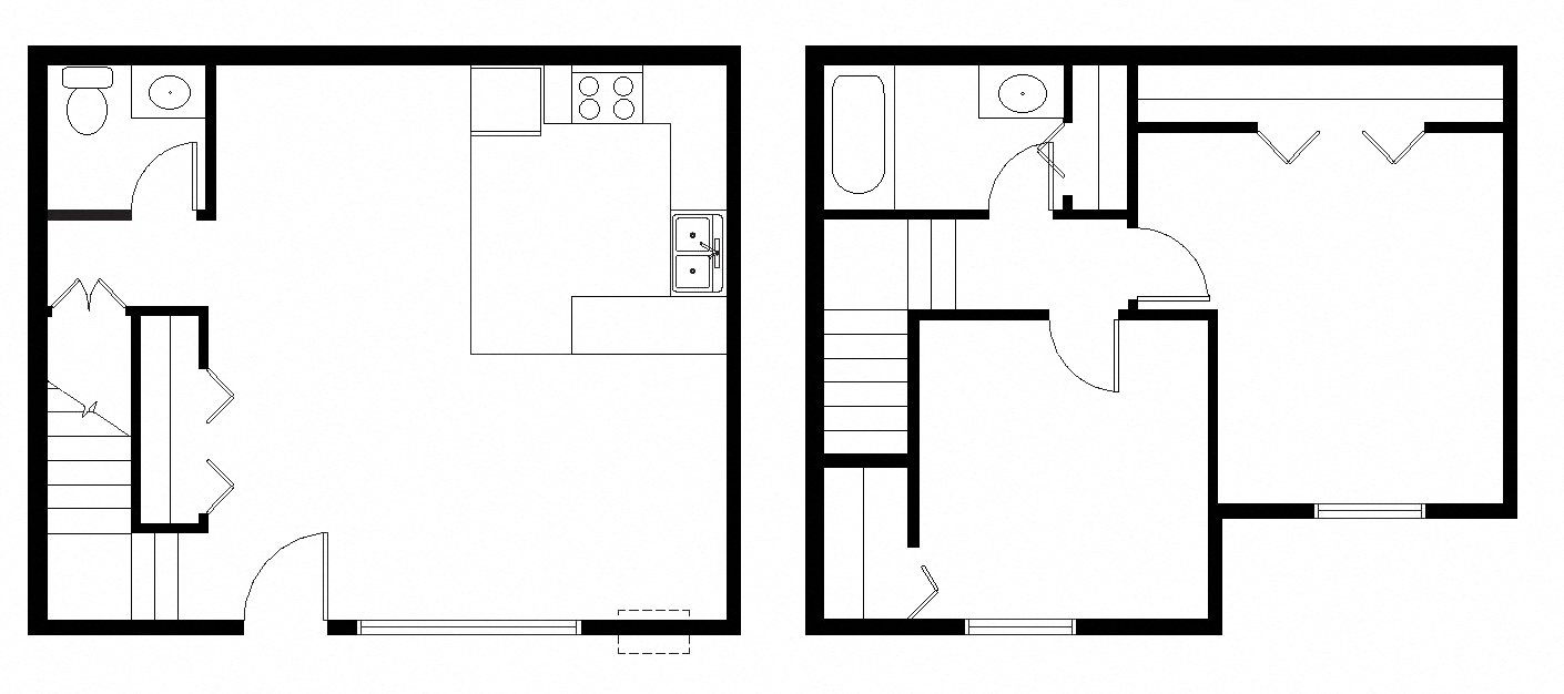 Floor plan for 2 beds, 1.5 baths, 964 sqft